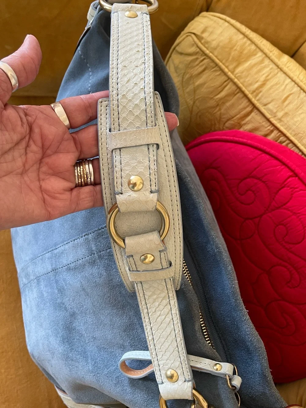 Coach 2007 Limited Edition Carley Hobo in Blue Suede/Snakeskin Leather Strap Bag